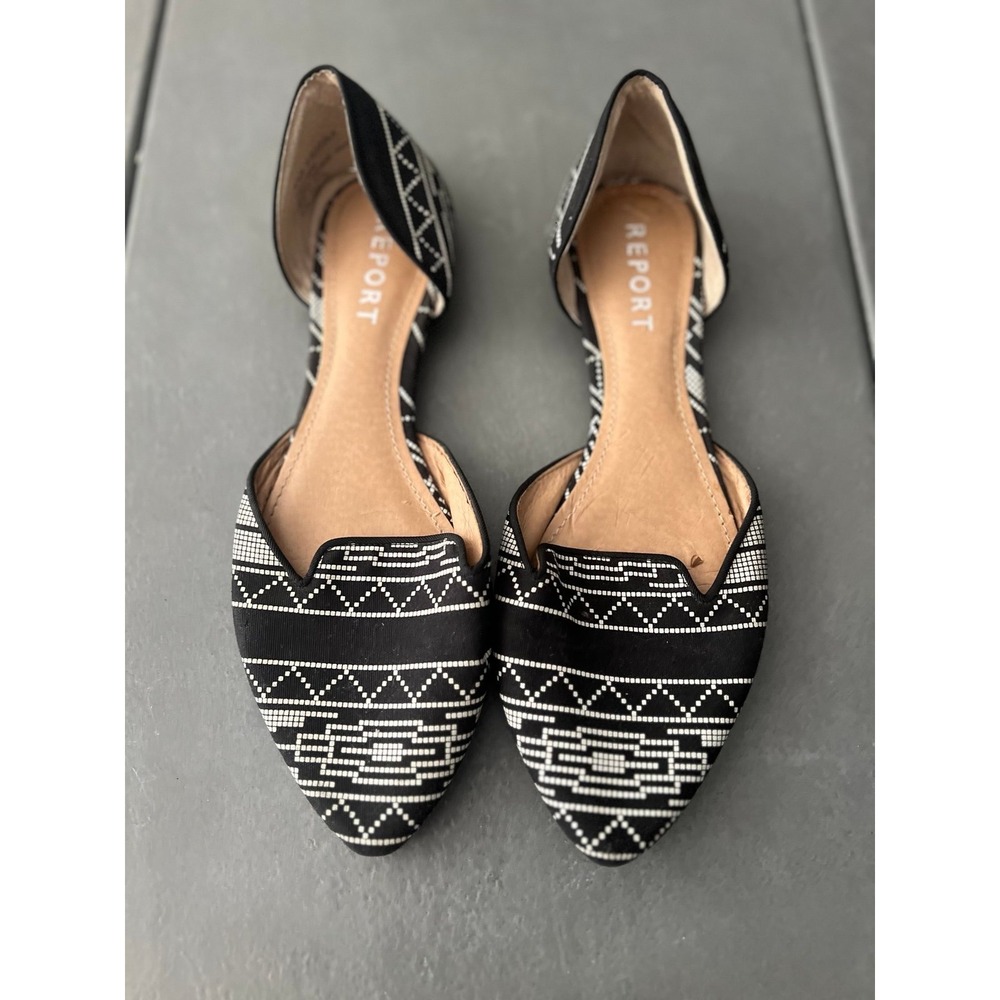 Report Jezzika Black White Geometric Tribal Print d'Orsay Pointed Toe Flats 9